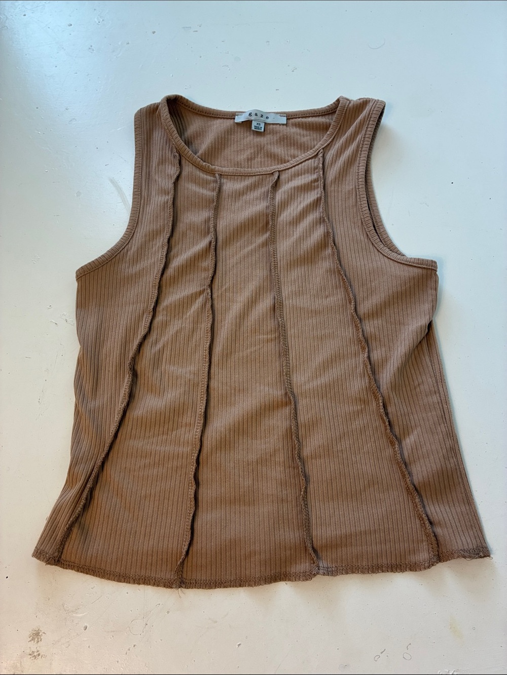 Gaze XS Tan Sleeveless Textured Tank Top with Seams